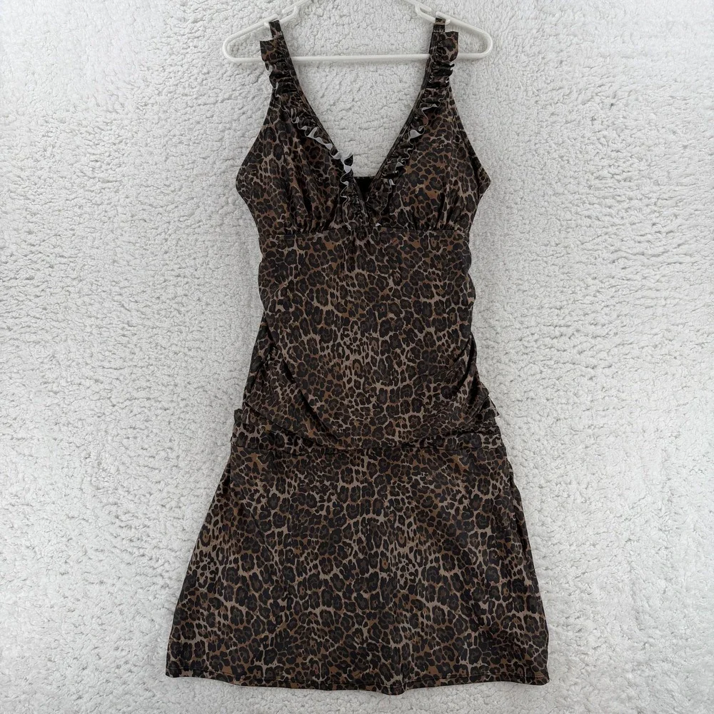Nicole‎ Miller Tankini Swimsuit Womens 1X Animal Print Ruffle 2 Piece Skirt NWT